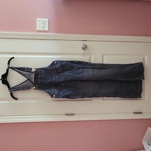 Black denim wide leg overalls
